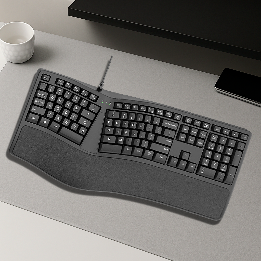 Clavier Ergonomique Filaire - QWERTY 110 Touches avec Repose-Poignets